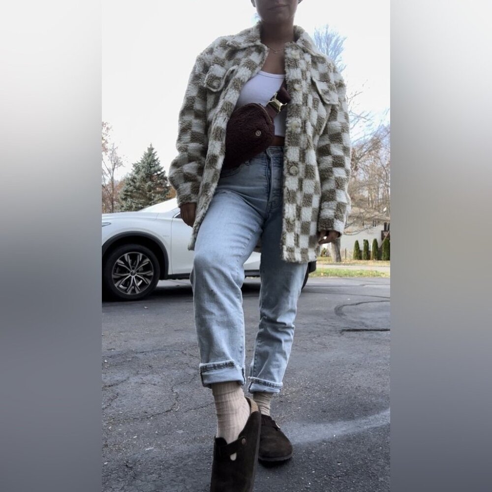 Louna Checker Print Jacket Camel and White Size Small